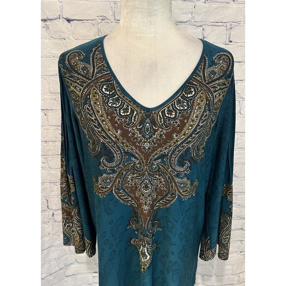 Effortless Style by Citiknits Womens Blouse long Belle Sleeve top Size Medium - Picture 2 of 7